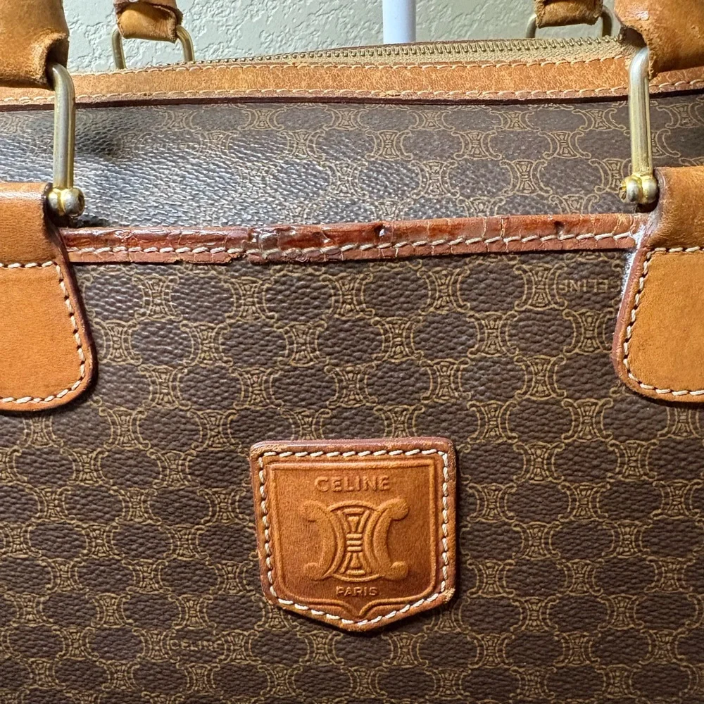 👜 Celine Vintage Macadam Boston Bag – Brown PVC & Leather – Clean Interior - Picture 2 of 4